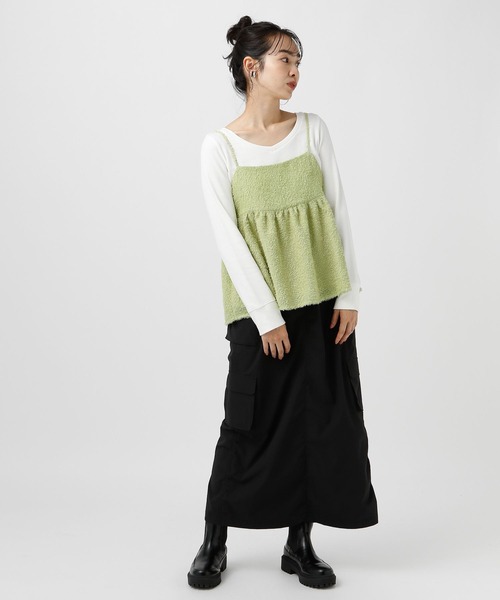 BAYFLOW(ベイフロー)の「【選べる着丈】フェザーキャミビスチェ(ベスト・レディース・ブラック/アイボリー/ミント・SMALL/MEDIUM)」の15枚目の写真