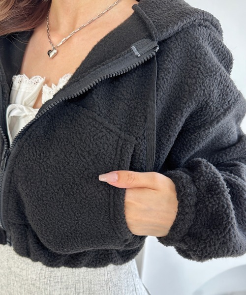 CPG GOLF クロップド丈 ボアジップパーカー セール】クロップド丈ボアジップパーカー（パーカー）｜Loueme（ルエム