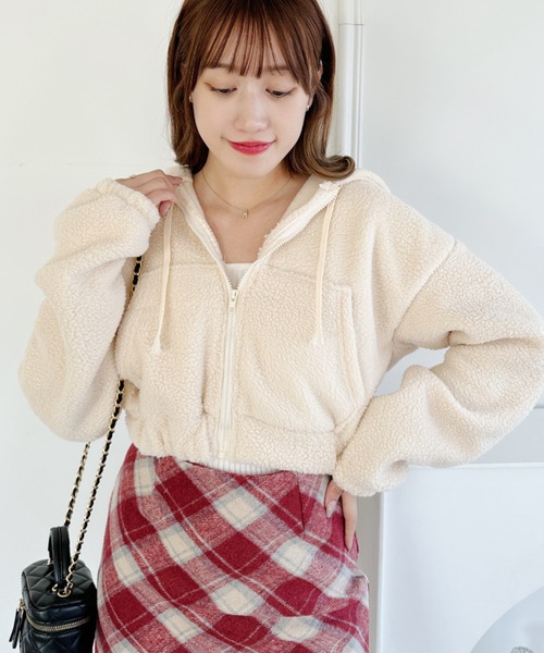 セール】クロップド丈ボアジップパーカー（パーカー）｜Loueme（ルエム