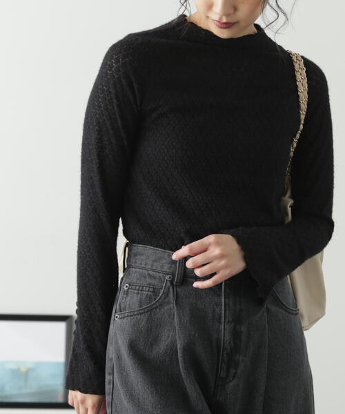 FREE'S MART（フリーズマート）の「◆シアーレースハイネックカットソー（Tシャツ/カットソー・レディース・ブラック/ホワイト・FREE）」の4枚目の写真