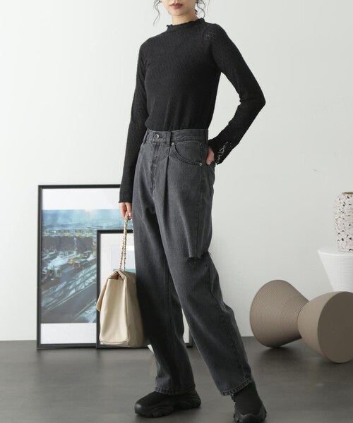 FREE'S MART（フリーズマート）の「◆シアーレースハイネックカットソー（Tシャツ/カットソー・レディース・ブラック/ホワイト・FREE）」の6枚目の写真