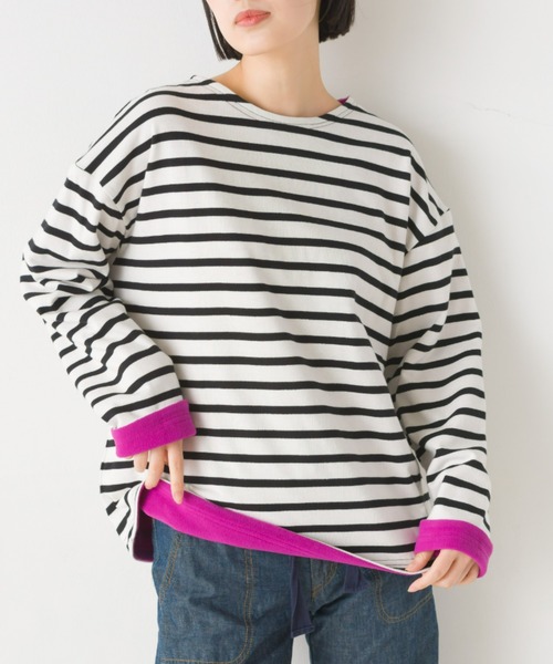 OMNES(オムネス)の「裏フリースあったか長袖Tシャツ(Tシャツ/カットソー・レディース・ベージュ/ホワイト/ホワイト×ブラック/ブラック/グレー系その他/グレー×ホワイト・MEDIUM/LARGE)」の3枚目の写真