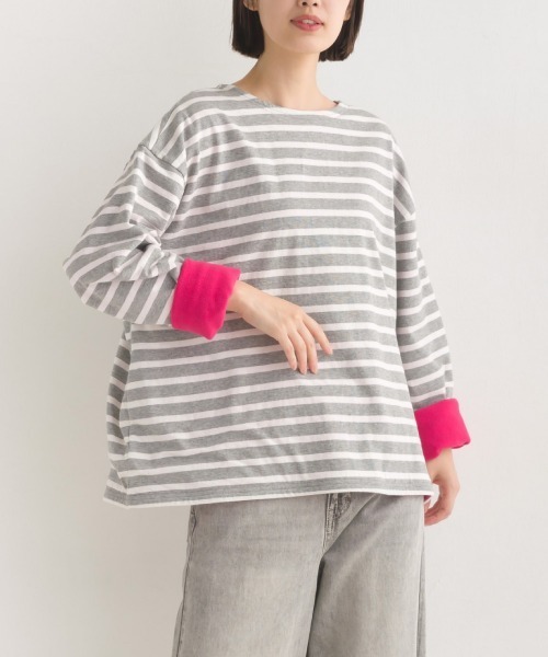 OMNES(オムネス)の「裏フリースあったか長袖Tシャツ(Tシャツ/カットソー・レディース・ベージュ/ホワイト/ホワイト×ブラック/ブラック/グレー系その他/グレー×ホワイト・MEDIUM/LARGE)」の6枚目の写真