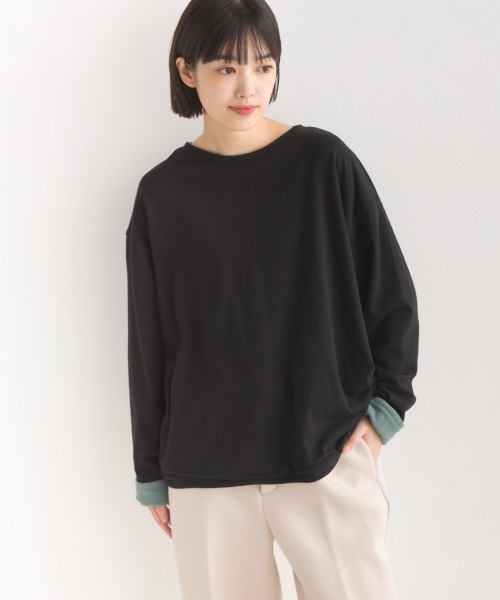 OMNES(オムネス)の「裏フリースあったか長袖Tシャツ(Tシャツ/カットソー・レディース・ベージュ/ホワイト/ホワイト×ブラック/ブラック/グレー系その他/グレー×ホワイト・MEDIUM/LARGE)」の4枚目の写真