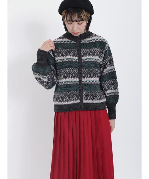 Samansa Mos2（サマンサ モスモス）の「【マシンウォッシャブル】前後着ジャカードニット（ニット/セーター・レディース・チャコールグレー/オフホワイト/ベージュ・F）」の2枚目の写真