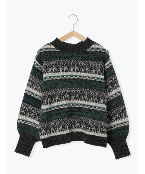 Samansa Mos2（サマンサ モスモス）の「【マシンウォッシャブル】前後着ジャカードニット（ニット/セーター・レディース・チャコールグレー/オフホワイト/ベージュ・F）」の5枚目の写真