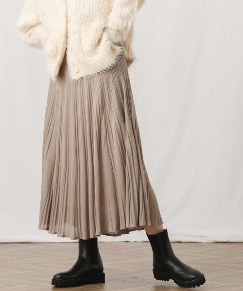 Gready Brilliant（グレディブリリアン）の「ラメニットプリーツフレアスカート（スカート・レディース・ベージュ/チャコールグレー・38）」の21枚目の写真