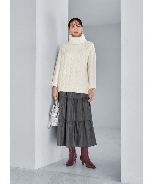 STYLE DELI（スタイルデリ）の「レザー見えグローティアードスカート（スカート・レディース・ベージュ/グレー・FREE）」の17枚目の写真