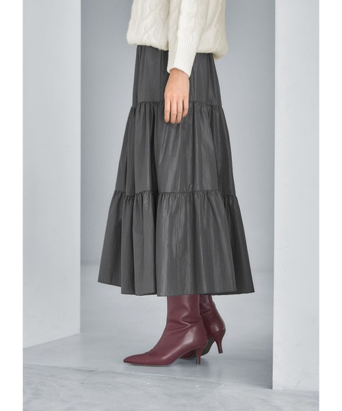 STYLE DELI（スタイルデリ）の「レザー見えグローティアードスカート（スカート・レディース・ベージュ/グレー・FREE）」の3枚目の写真