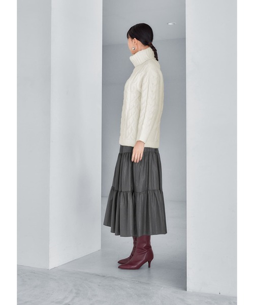 STYLE DELI（スタイルデリ）の「レザー見えグローティアードスカート（スカート・レディース・ベージュ/グレー・FREE）」の12枚目の写真