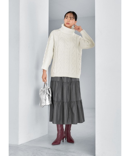 STYLE DELI（スタイルデリ）の「レザー見えグローティアードスカート（スカート・レディース・ベージュ/グレー・FREE）」の15枚目の写真