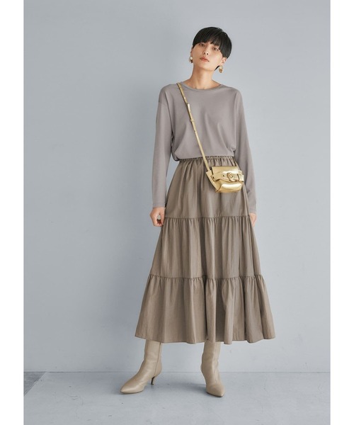 STYLE DELI（スタイルデリ）の「レザー見えグローティアードスカート（スカート・レディース・ベージュ/グレー・FREE）」の18枚目の写真