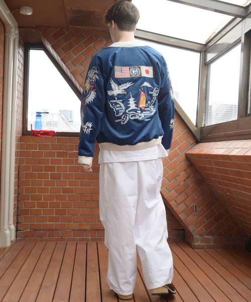 【美品】HOUSTON ★スカジャン ★カラーネイビー★別珍MEDIUM HOUSTON スカジャン 別珍スカジャン(TIGER) メンズ レディース