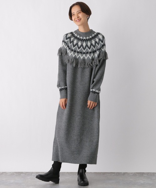 LEPSIM（レプシィム）の「7ゲージジャガード柄ニットワンピース　983177（ワンピース・レディース・グレー/グリーン・FREE）」の3枚目の写真