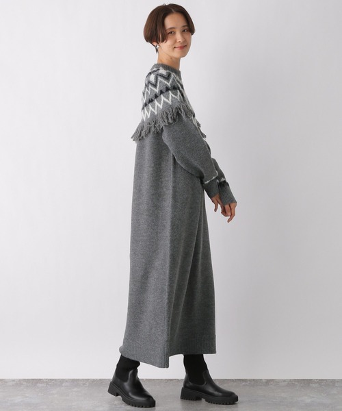 LEPSIM（レプシィム）の「7ゲージジャガード柄ニットワンピース　983177（ワンピース・レディース・グレー/グリーン・FREE）」の4枚目の写真