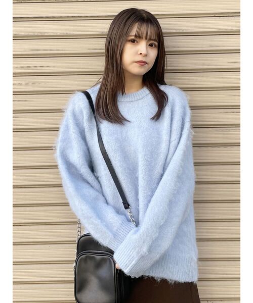 MURUA（ムルーア）の「ジオメ柄シャギーニット（ニット/セーター・レディース・グレー/その他1/ライトブルー・FREE）」の4枚目の写真