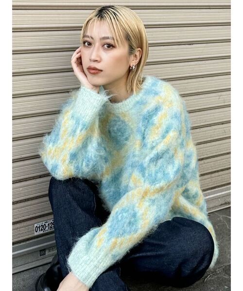 MURUA（ムルーア）の「ジオメ柄シャギーニット（ニット/セーター・レディース・グレー/その他1/ライトブルー・FREE）」の5枚目の写真