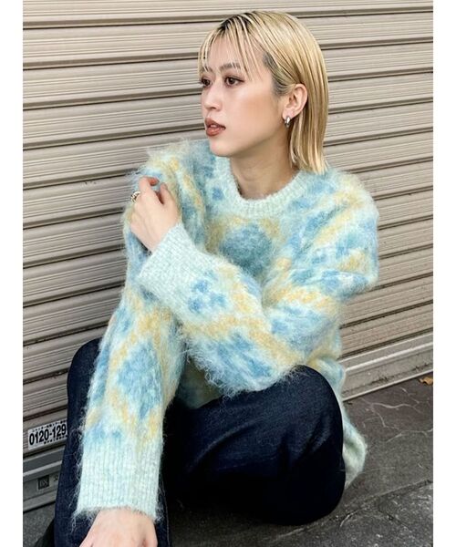 MURUA（ムルーア）の「ジオメ柄シャギーニット（ニット/セーター・レディース・グレー/その他1/ライトブルー・FREE）」の11枚目の写真