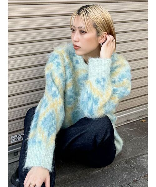 MURUA（ムルーア）の「ジオメ柄シャギーニット（ニット/セーター・レディース・グレー/その他1/ライトブルー・FREE）」の12枚目の写真