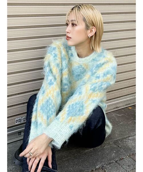 MURUA（ムルーア）の「ジオメ柄シャギーニット（ニット/セーター・レディース・グレー/その他1/ライトブルー・FREE）」の13枚目の写真