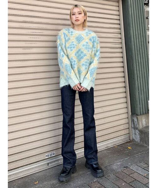 MURUA（ムルーア）の「ジオメ柄シャギーニット（ニット/セーター・レディース・グレー/その他1/ライトブルー・FREE）」の14枚目の写真