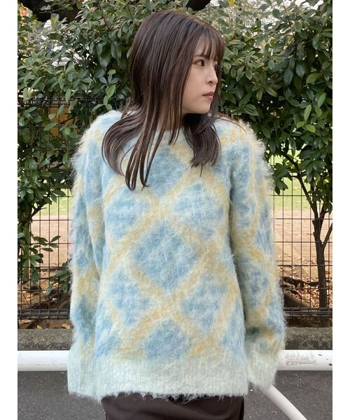 MURUA（ムルーア）の「ジオメ柄シャギーニット（ニット/セーター・レディース・グレー/その他1/ライトブルー・FREE）」の22枚目の写真