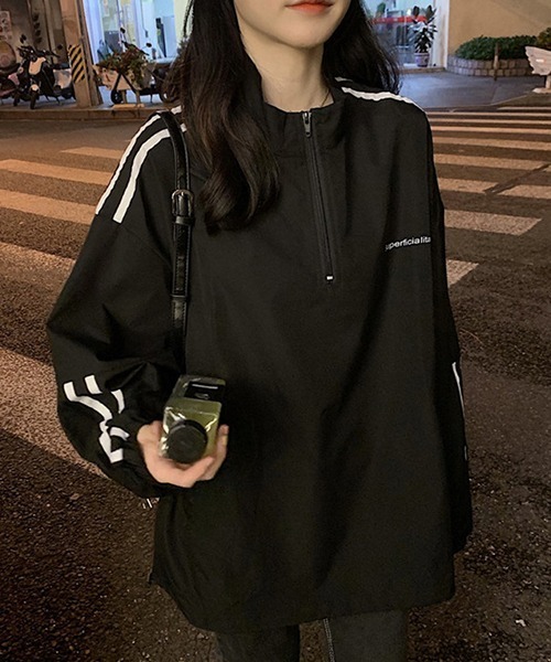 ユニセックス ライン入りハーフジップスウェット culw588