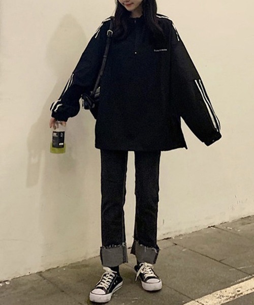 c.u.l（シーユーエル）の「ユニセックス ライン入りハーフジップスウェット culw588（スウェット・レディース・ブラック・L/M/XL）」の5枚目の写真