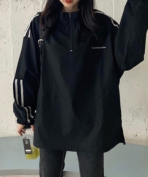 c.u.l（シーユーエル）の「ユニセックス ライン入りハーフジップスウェット culw588（スウェット・レディース・ブラック・L/M/XL）」の6枚目の写真