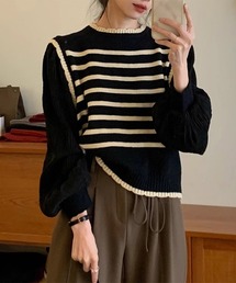 異素材ドッキングニットセーターレディース