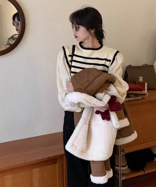 Miniministore(ミニミニストア)の「異素材ドッキングニットセーターレディース(ニット/セーター・レディース・ブラック/アイボリー・フリー)」の8枚目の写真