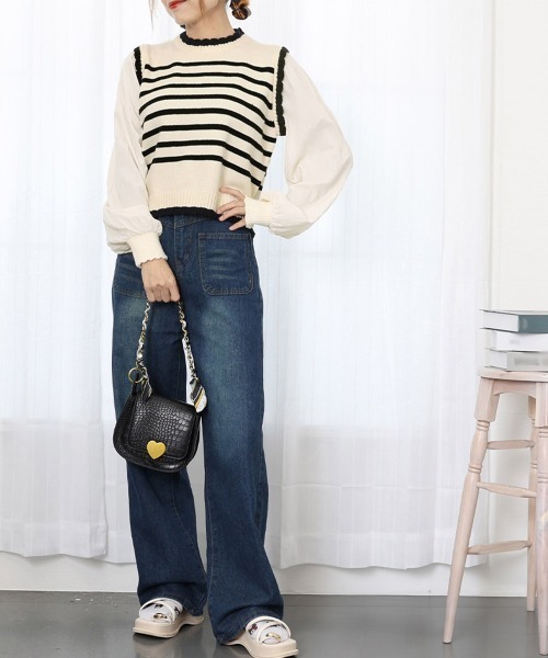 Miniministore(ミニミニストア)の「異素材ドッキングニットセーターレディース(ニット/セーター・レディース・ブラック/アイボリー・フリー)」の11枚目の写真