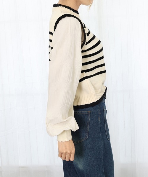 Miniministore(ミニミニストア)の「異素材ドッキングニットセーターレディース(ニット/セーター・レディース・ブラック/アイボリー・フリー)」の12枚目の写真