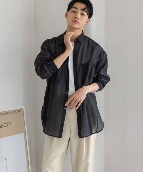 LOWRYS FARM（ローリーズファーム）の「シアーシャツＬＳ987560（シャツ/ブラウス・メンズ・ブラック/グレー・MEDIUM/LARGE）」の9枚目の写真
