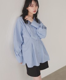 美品【大きいサイズ40】トゥービーシック コットン ブルーストライプ柄ブラウス 美品【大きいサイズ40】トゥービーシック コットン ブルー