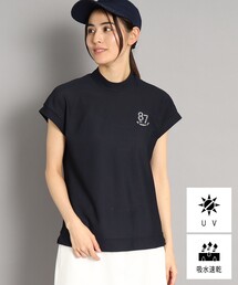 adabat | 【UVカット／吸水速乾】フレンチスリーブ ナンバーロゴデザイン モックネックプルオーバー(Tシャツ/カットソー)