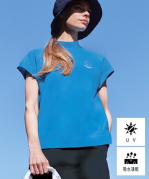 adabat | 【UVカット／吸水速乾】フレンチスリーブ ナンバーロゴデザイン モックネックプルオーバー(Tシャツ/カットソー)