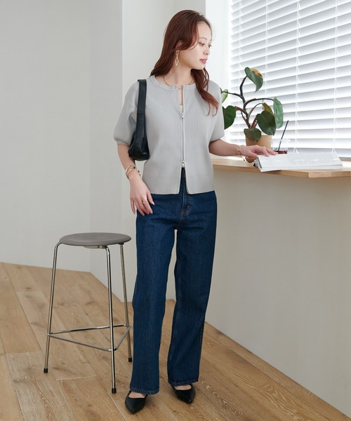 DISCOAT（ディスコート）の「ライトスポンディッシュWジップ半袖カーデ（カーディガン/ボレロ・レディース・ホワイト×ブラック/アイボリー/レッド/サックスブルー/ブラック/グレー・FREE）」の17枚目の写真