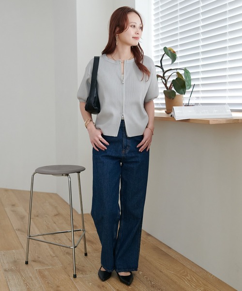 DISCOAT（ディスコート）の「ライトスポンディッシュWジップ半袖カーデ（カーディガン/ボレロ・レディース・ホワイト×ブラック/アイボリー/レッド/サックスブルー/ブラック/グレー・FREE）」の18枚目の写真