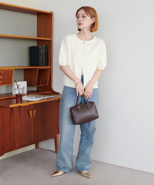 DISCOAT（ディスコート）の「ライトスポンディッシュWジップ半袖カーデ（カーディガン/ボレロ・レディース・ホワイト×ブラック/アイボリー/レッド/サックスブルー/ブラック/グレー・FREE）」の20枚目の写真