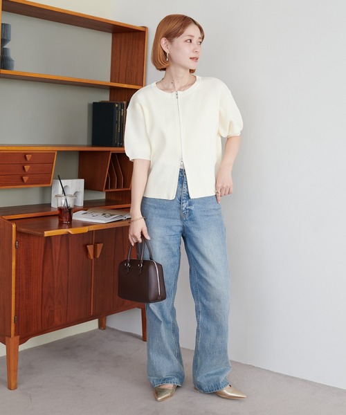 DISCOAT（ディスコート）の「ライトスポンディッシュWジップ半袖カーデ（カーディガン/ボレロ・レディース・ホワイト×ブラック/アイボリー/レッド/サックスブルー/ブラック/グレー・FREE）」の22枚目の写真