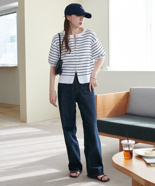 DISCOAT（ディスコート）の「ライトスポンディッシュWジップ半袖カーデ（カーディガン/ボレロ・レディース・ホワイト×ブラック/アイボリー/レッド/サックスブルー/ブラック/グレー・FREE）」の11枚目の写真