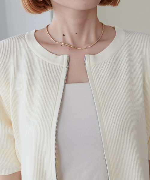 DISCOAT（ディスコート）の「ライトスポンディッシュWジップ半袖カーデ（カーディガン/ボレロ・レディース・ホワイト×ブラック/アイボリー/レッド/サックスブルー/ブラック/グレー・FREE）」の15枚目の写真