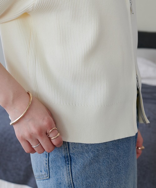 DISCOAT（ディスコート）の「ライトスポンディッシュWジップ半袖カーデ（カーディガン/ボレロ・レディース・ホワイト×ブラック/アイボリー/レッド/サックスブルー/ブラック/グレー・FREE）」の7枚目の写真