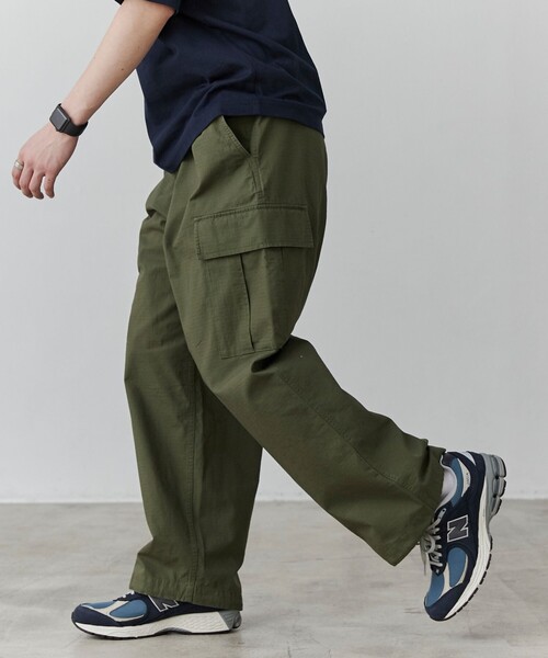 coen（コーエン）の「リップストップ6ポケットワイドカーゴパンツ24SS（カーゴパンツ・メンズ・ブラック/オリーブ・S/M/L/XL）」の5枚目の写真