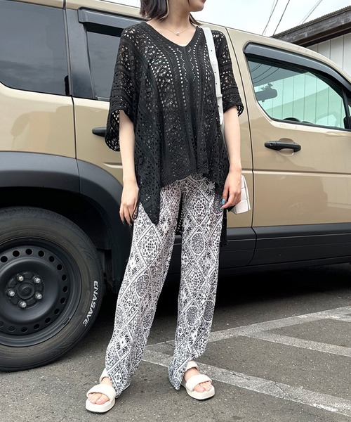 CRB(シーアールビー)の「セルフカット柄プリーツパンツ(その他パンツ・レディース・パープル/ブラック×ホワイト/グリーン/ホワイト×ブラック/ブラック/グレー/ブラック系その他2/オフホワイト/ブラック系その他/ホワイト系その他/ハウンドトゥース/ベージュ・F)」の20枚目の写真