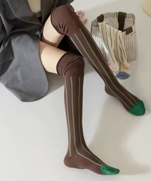Port（ポート）の「【 Port / ポート 】 デザイン ストライプ シアー 切り替え ニーハイソックス #（ソックス/靴下）」