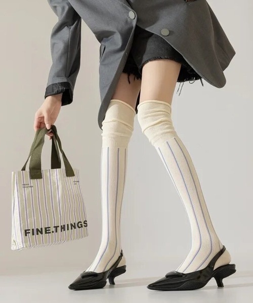Port（ポート）の「【 Port / ポート 】 デザイン ストライプ シアー 切り替え ニーハイソックス #（ソックス/靴下・レディース・ブラック/ブラウン/ホワイト/カーキ・FREE）」の14枚目の写真