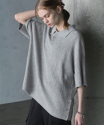 【SERACE】Oversize jacquard short sleeve knit polo shirt / オーバーサイズジャガード半袖ニットポロシャツ