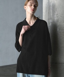 【SERACE】Oversize jacquard short sleeve knit polo shirt / オーバーサイズジャガード半袖ニットポロシャツ